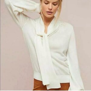 Anthropologie Moulinette Soeurs Ivory Tie-Neck Wool Sweater. NWT. Women’s Medium